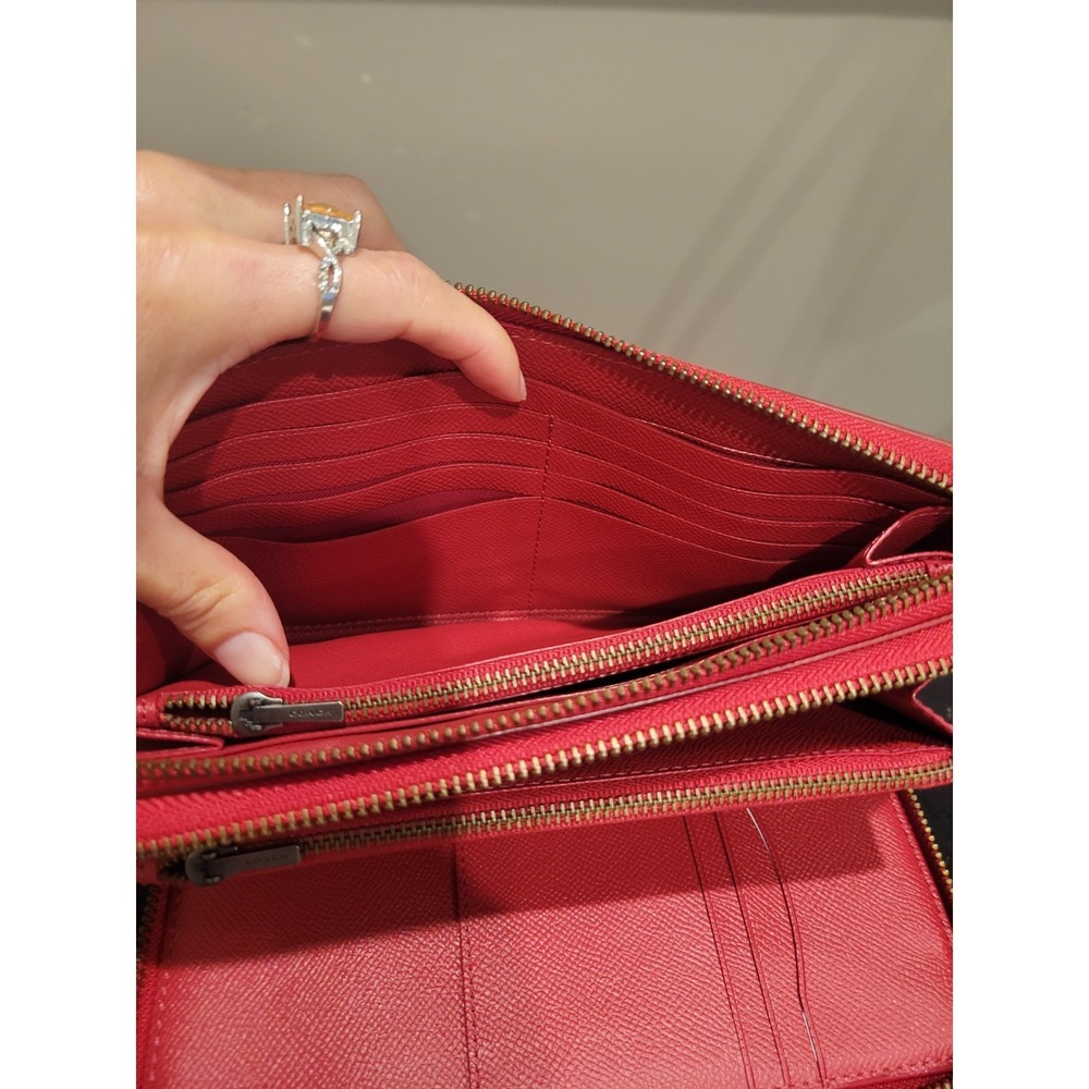 Coach Crossgrain Leather Double Zip Travel Wallet In Red New - Picture 15 of 15